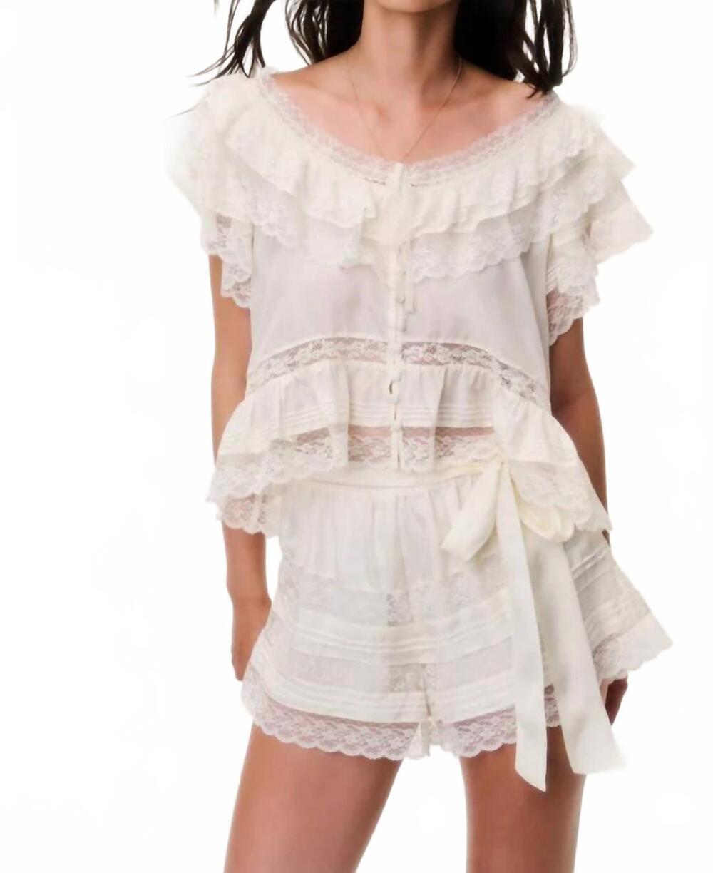 NEW LOVESHACKFANCY women's persine silk ruffle top in ivory